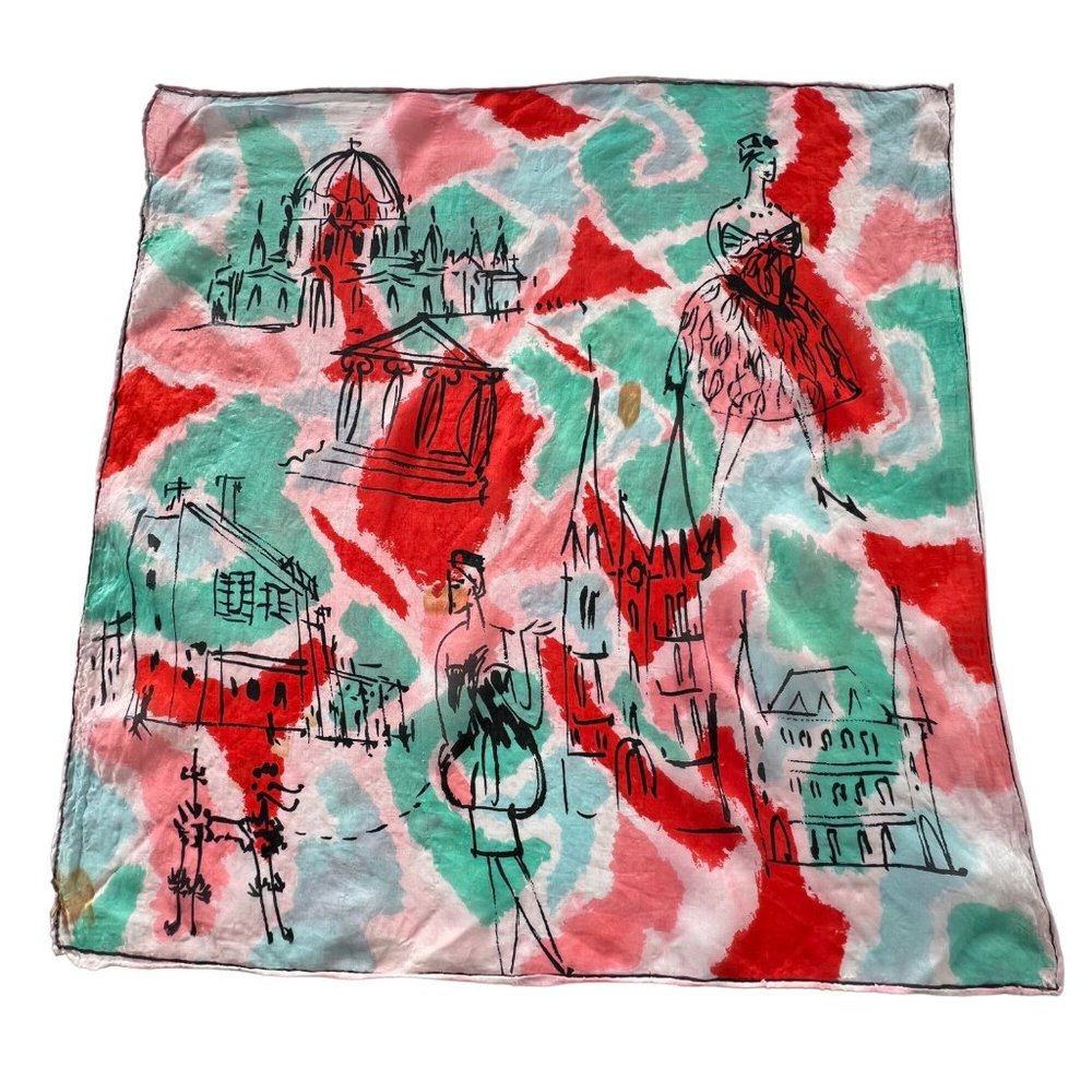 Vintage Paris Rome Printed Square Scarf Lightweight Neck Wrap Bandana Multicolor